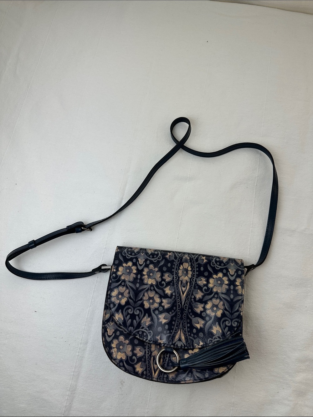Floral Pattern Crossbody Bag in Navy and Beige